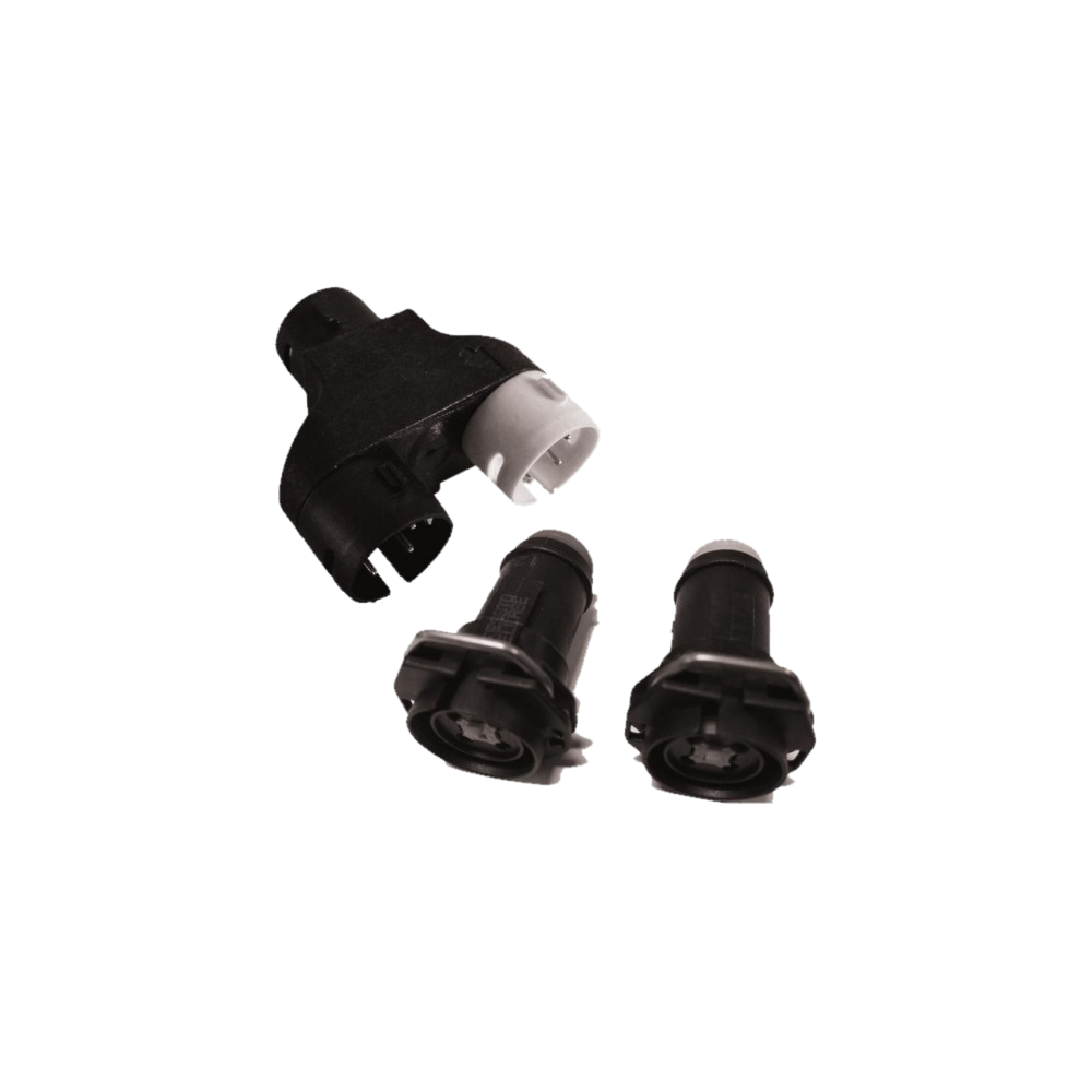 Three way plastic connector — used for automotive and off-road vehicle wiring harnesses, equipment control networks, transmission sensors, bus devices, etc